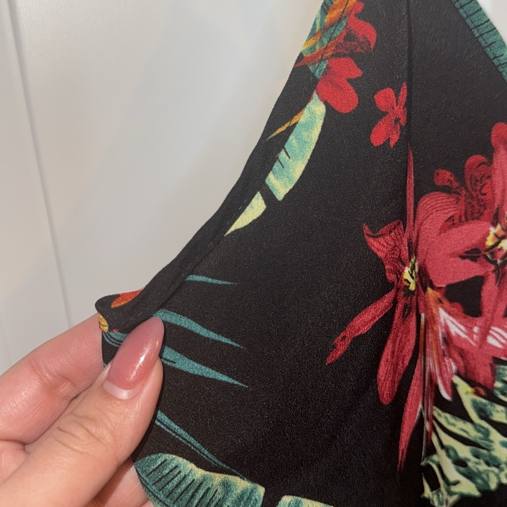 SHEIN-Tropical Print Flared Hem Peplum Dress Size Large - Picture 4 of 9